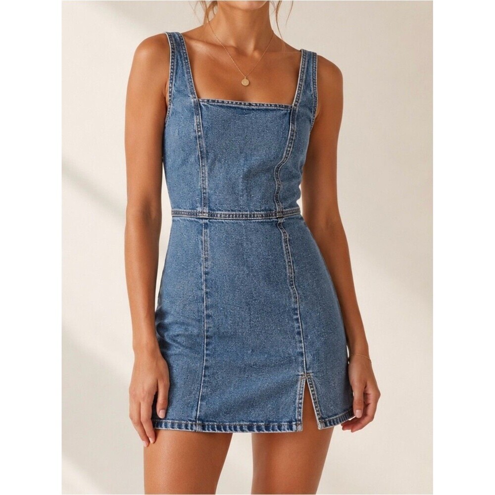 Women's RSQ Stretch Denim Sleeveless Fitted Short Dress Medium